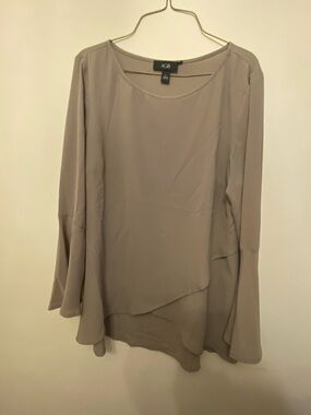 AGB Taupe Layered Chiffon Long Sleeve Blouse Size Large